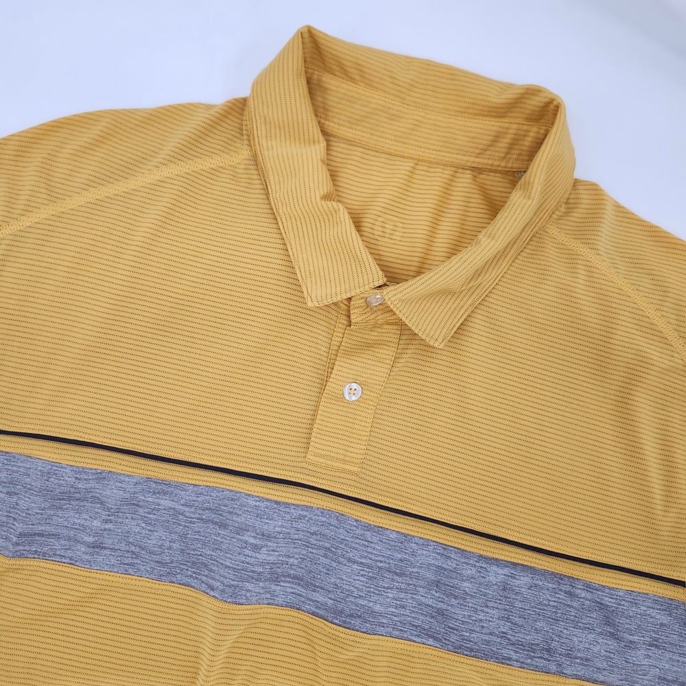Lululemon Mens Yellow Grey Performance Polo Shirt Size XXL Golf Athletic Active